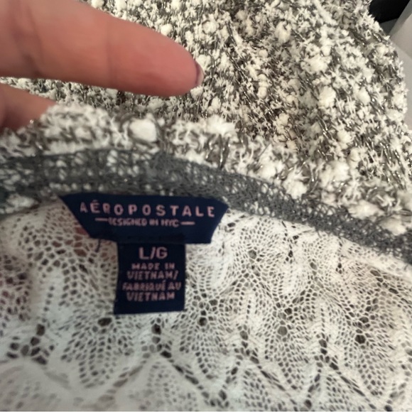 Aeropostale white gray fluffy crochet lace long sleeve soft sweater Size L - Picture 6 of 11